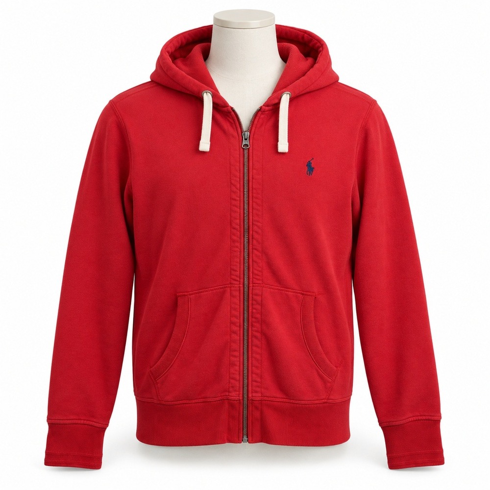 Polo Ralph Lauren Large Zip Hoodie Red Blue Pony Fleece Cotton Blend Casual